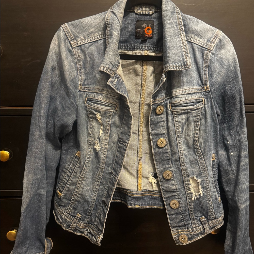 Denim Jacket with Distressed Details